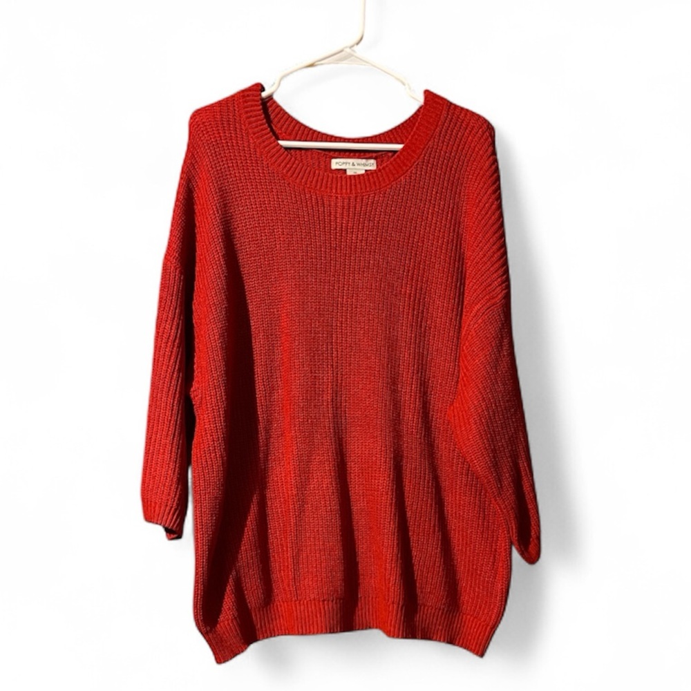 Poppy & Whimsy Vibrant Red Crew Neck Pullover Sweater